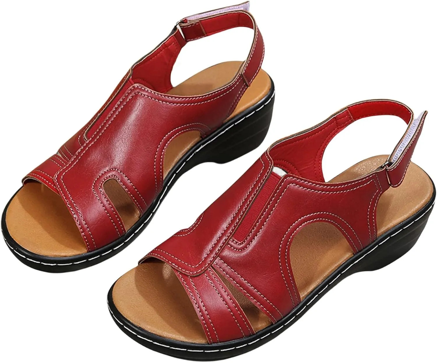 Womens Orthopedic Wedge Sandals Comfortable Slip on Platform Sandals, Wide Width Ankle Strap Open Toe Wedges Summer Casual Walking Shoes with Arch Support