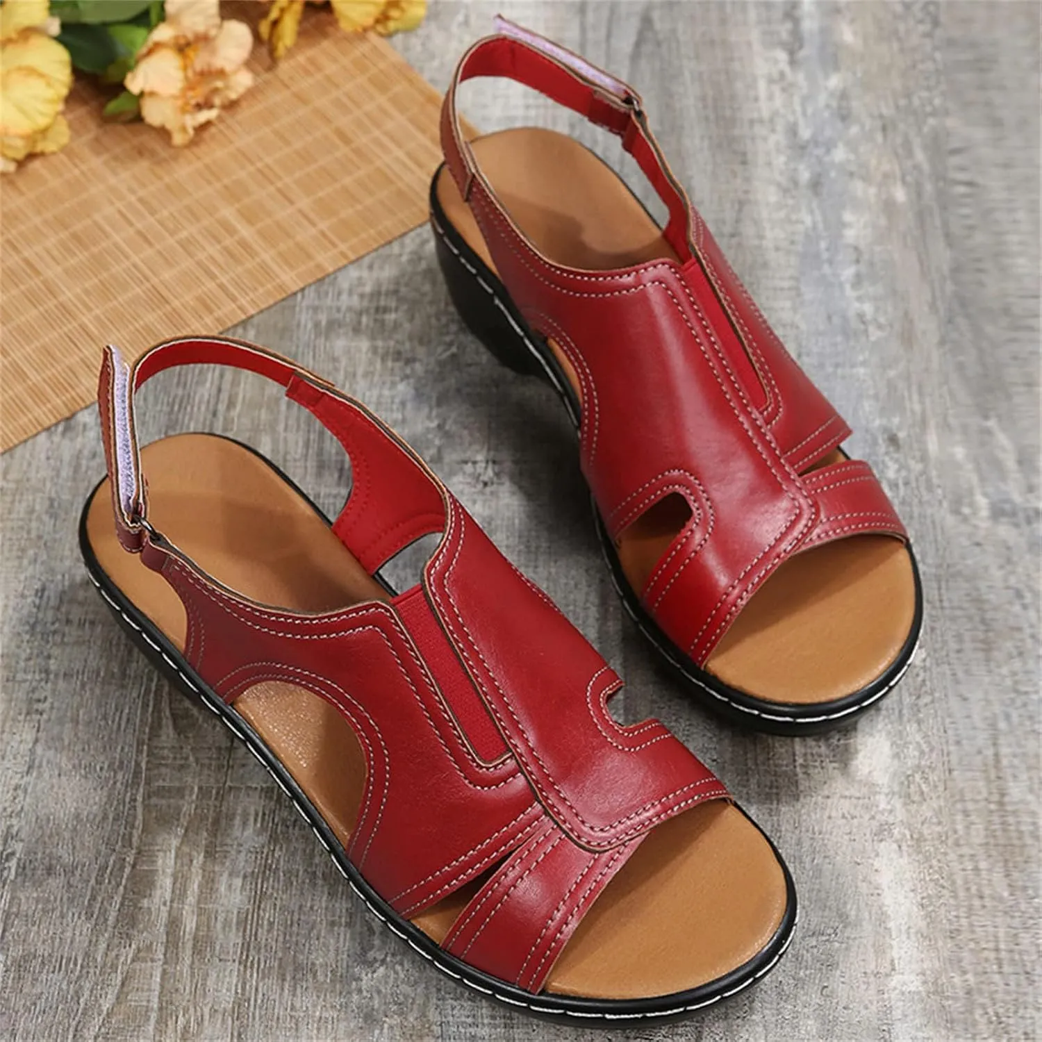 Womens Orthopedic Wedge Sandals Comfortable Slip on Platform Sandals, Wide Width Ankle Strap Open Toe Wedges Summer Casual Walking Shoes with Arch Support