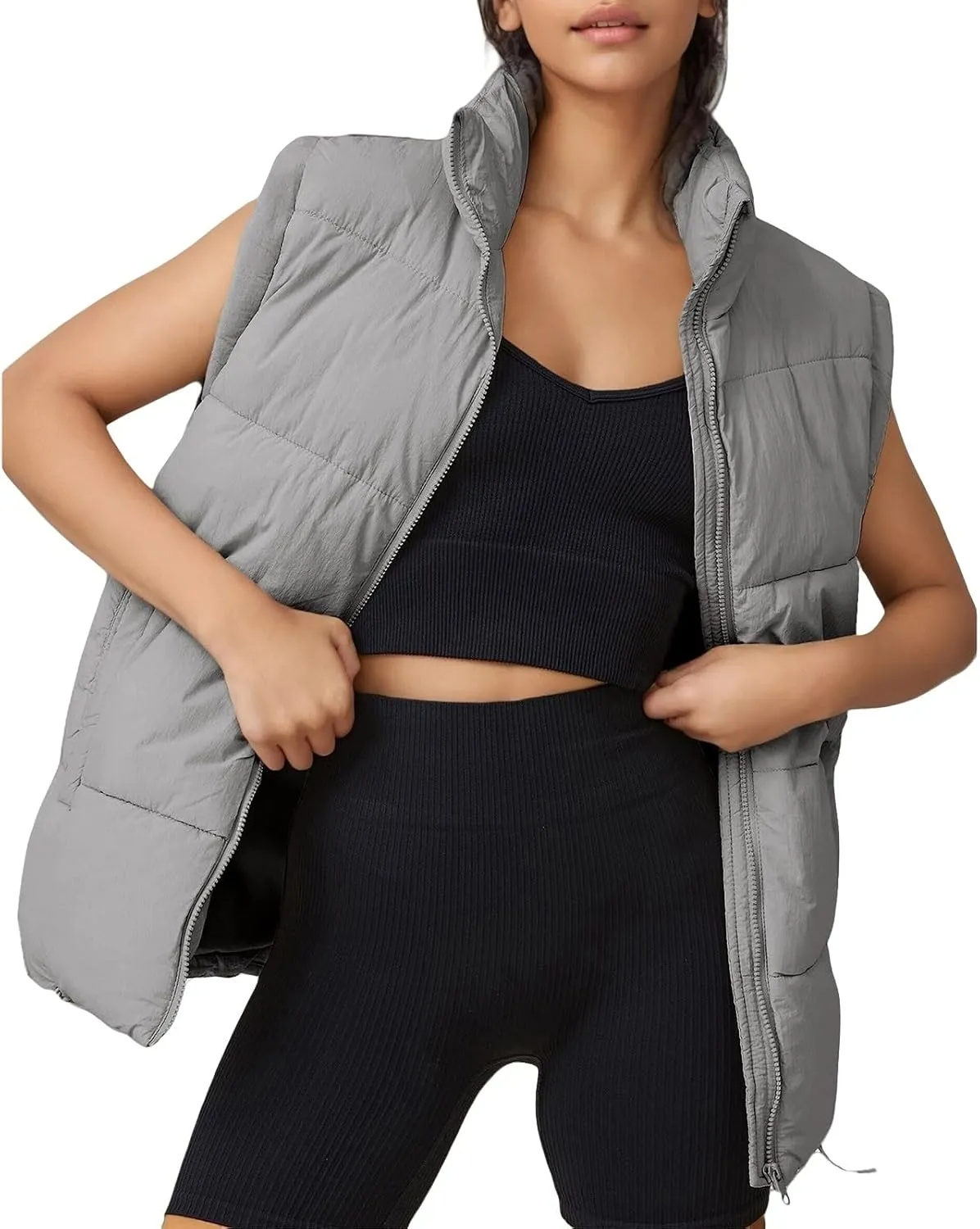 Womens Puffer Vest Lightweight Stand Collar Sleeveless Down Jacket Casual Zip Up Winter Warm Coat with Pockets