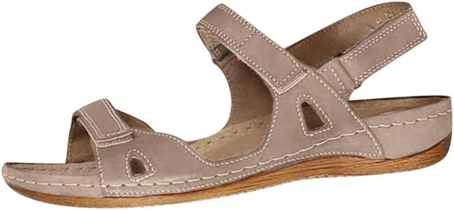 Womens Sandals Comfortable Orthopedic Slides Low Wedge Sandals Summer Breathable Open Toe Beach Shoes Ladies Walking Sports Athletic Sandal Ankle Strap Dressy Hiking Shoes