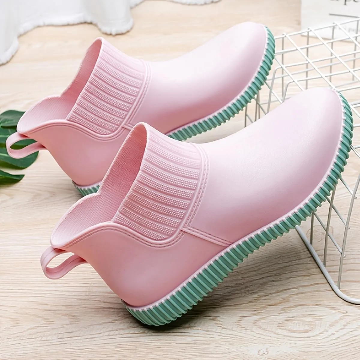 Women's Waterproof Non-Slip Flat Rain Boots - Slip-On Rubber Shoes for Outdoor Work and Play