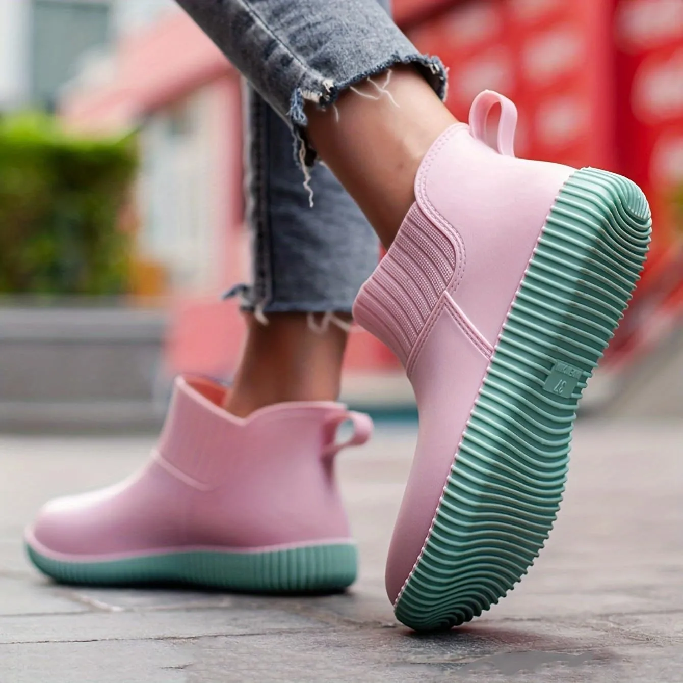 Women's Waterproof Non-Slip Flat Rain Boots - Slip-On Rubber Shoes for Outdoor Work and Play
