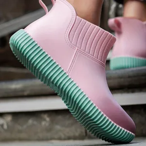 Women's Waterproof Non-Slip Flat Rain Boots - Slip-On Rubber Shoes for Outdoor Work and Play