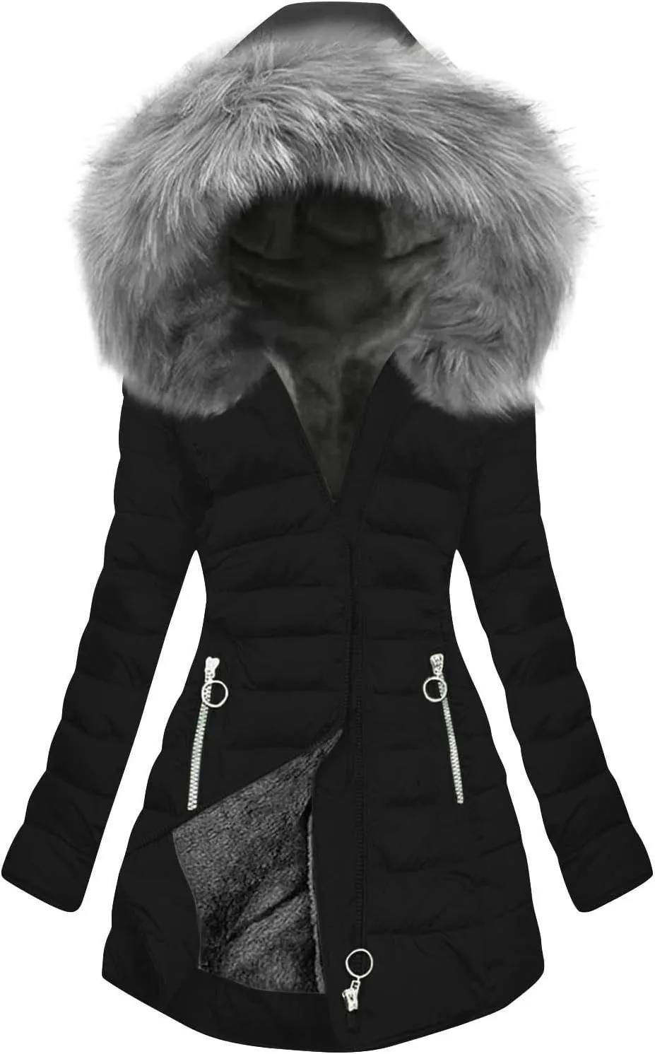 Women's Winter Thicken Coats Warm Furry Faux Sherpa Lined Long Quilted Puffer Jackets Trench Coats Military Parka