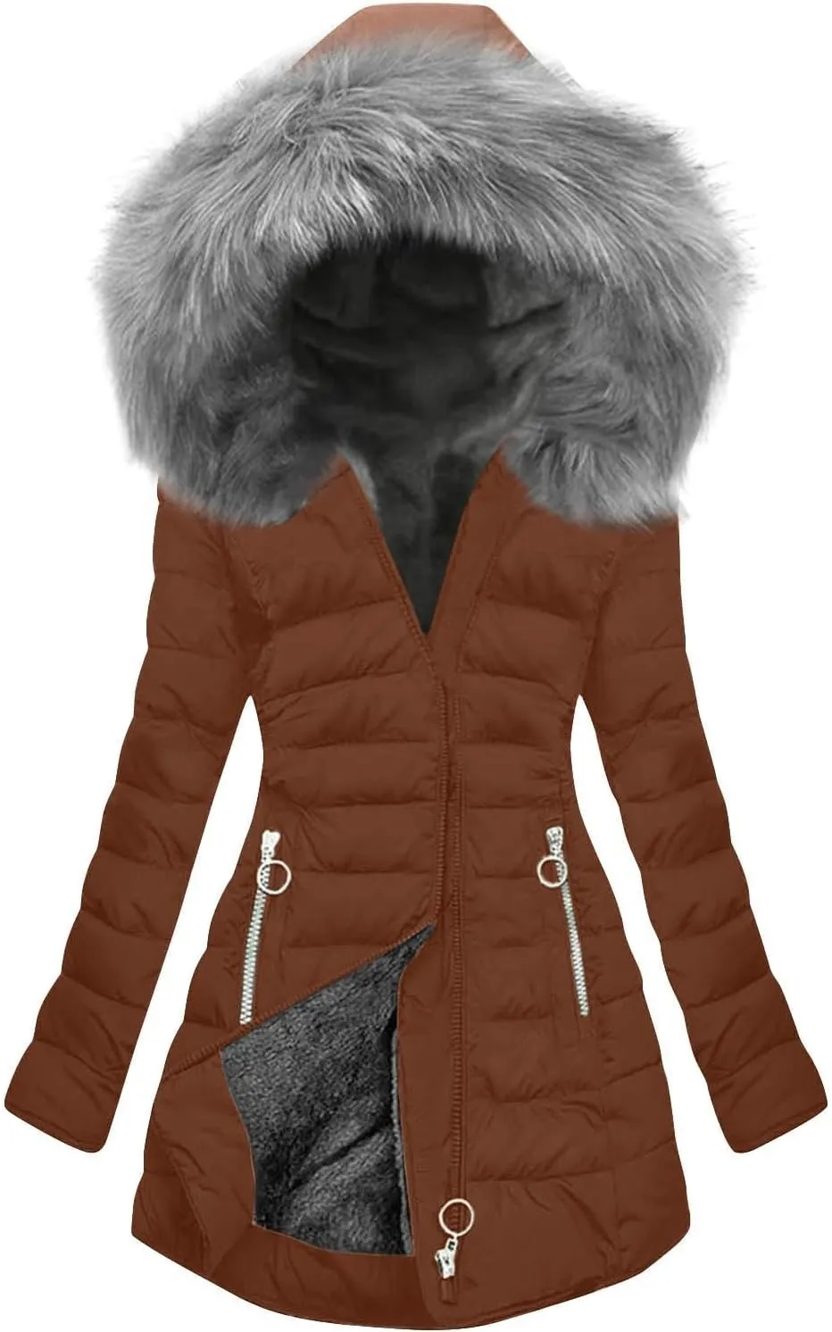 Women's Winter Thicken Coats Warm Furry Faux Sherpa Lined Long Quilted Puffer Jackets Trench Coats Military Parka