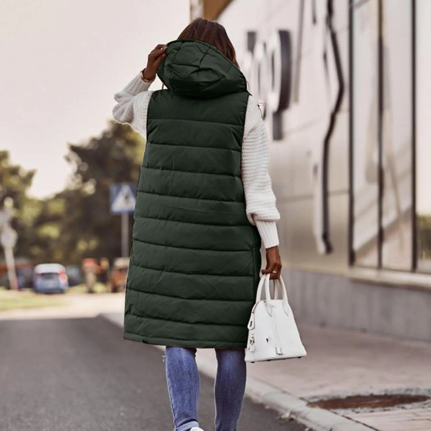 Women's Winter Warm Long Puffer Vest Padded Sleeveless Hooded Jackets Puffy Coats Outerwear Vests with Pockets