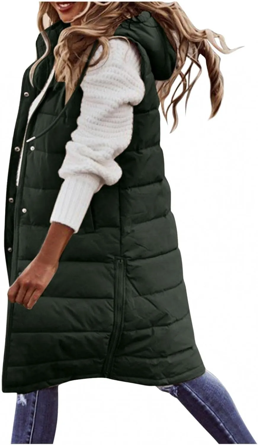 Women's Winter Warm Long Puffer Vest Padded Sleeveless Hooded Jackets Puffy Coats Outerwear Vests with Pockets