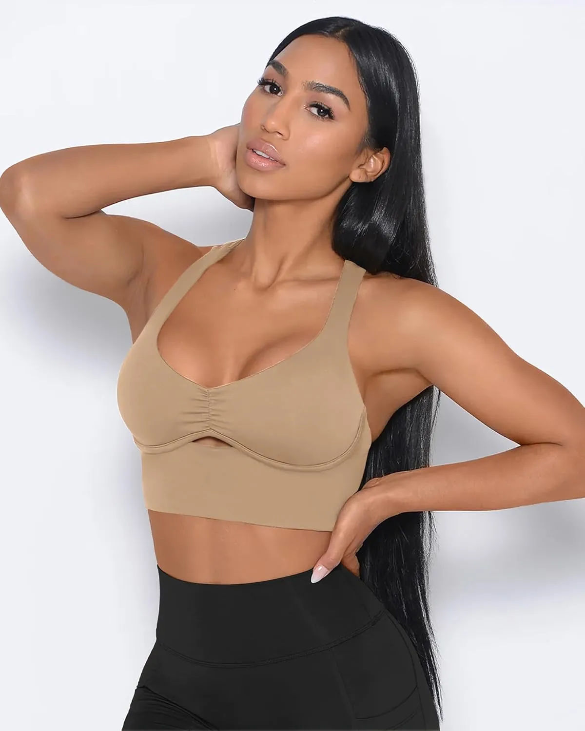 XUNYU Padded Sports Bras for Women Racer Back Workout Tank Tops with Built in Bras Longline Yoga Crop top Supportive