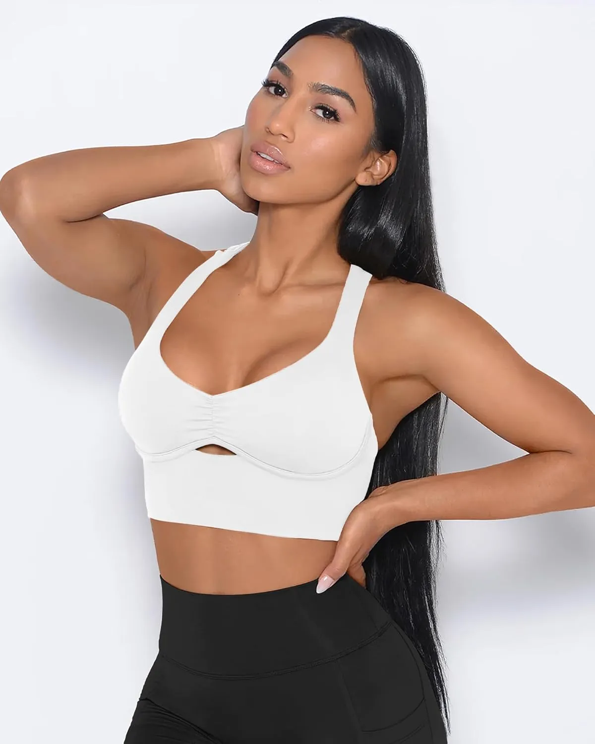 XUNYU Padded Sports Bras for Women Racer Back Workout Tank Tops with Built in Bras Longline Yoga Crop top Supportive