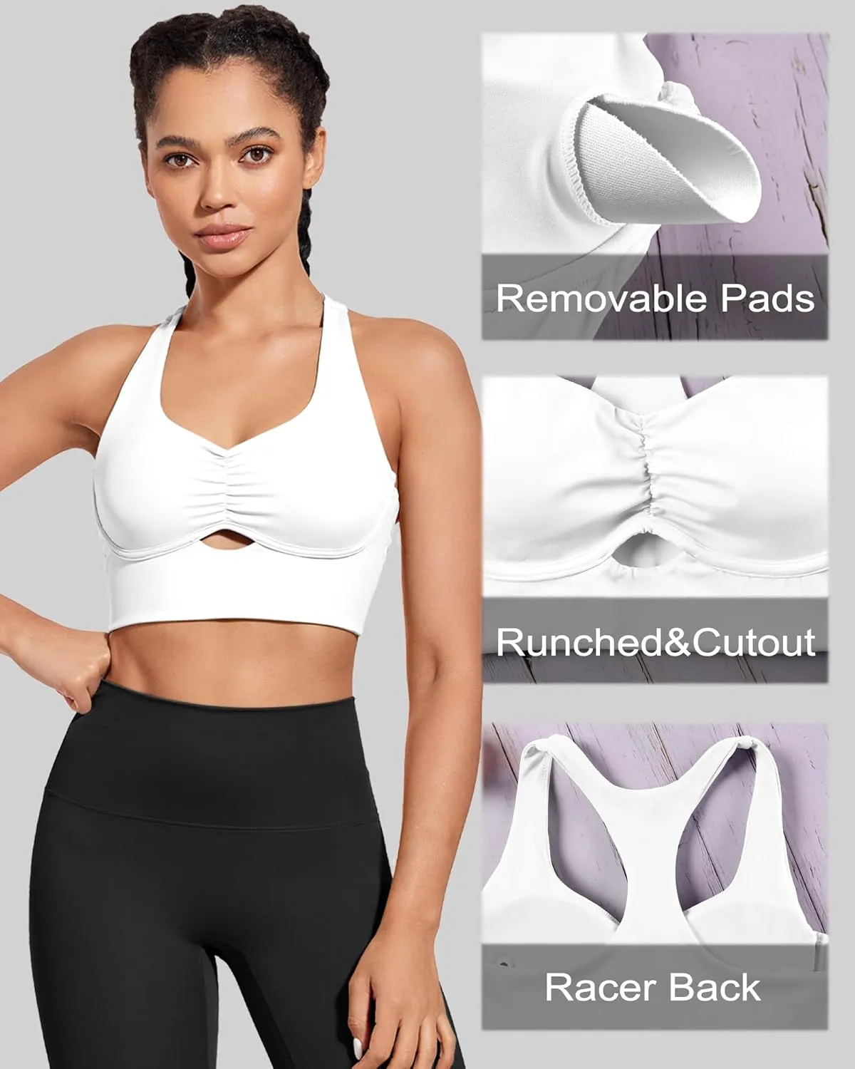 XUNYU Padded Sports Bras for Women Racer Back Workout Tank Tops with Built in Bras Longline Yoga Crop top Supportive