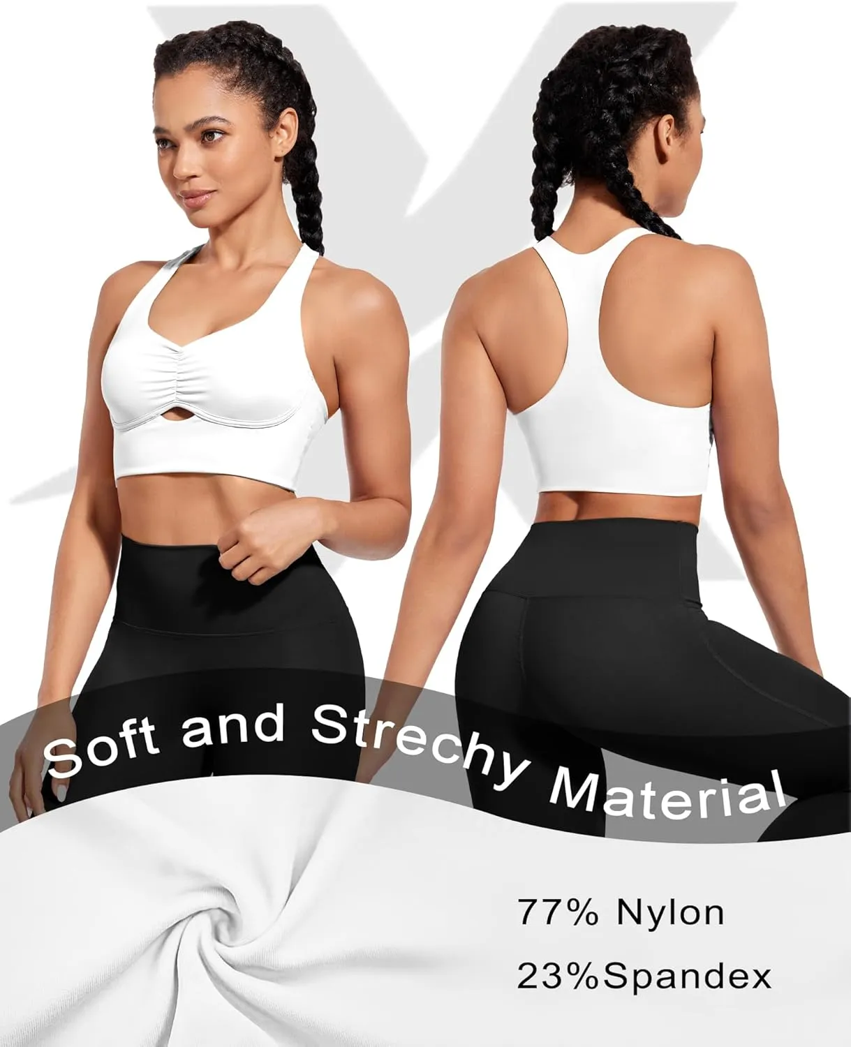 XUNYU Padded Sports Bras for Women Racer Back Workout Tank Tops with Built in Bras Longline Yoga Crop top Supportive