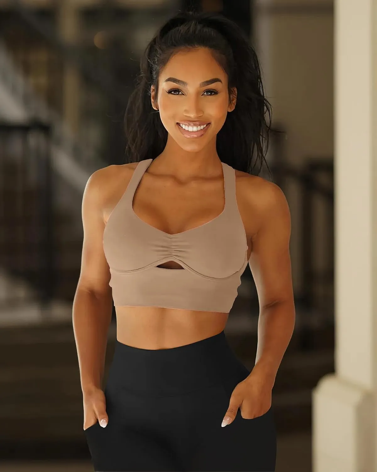 XUNYU Padded Sports Bras for Women Racer Back Workout Tank Tops with Built in Bras Longline Yoga Crop top Supportive