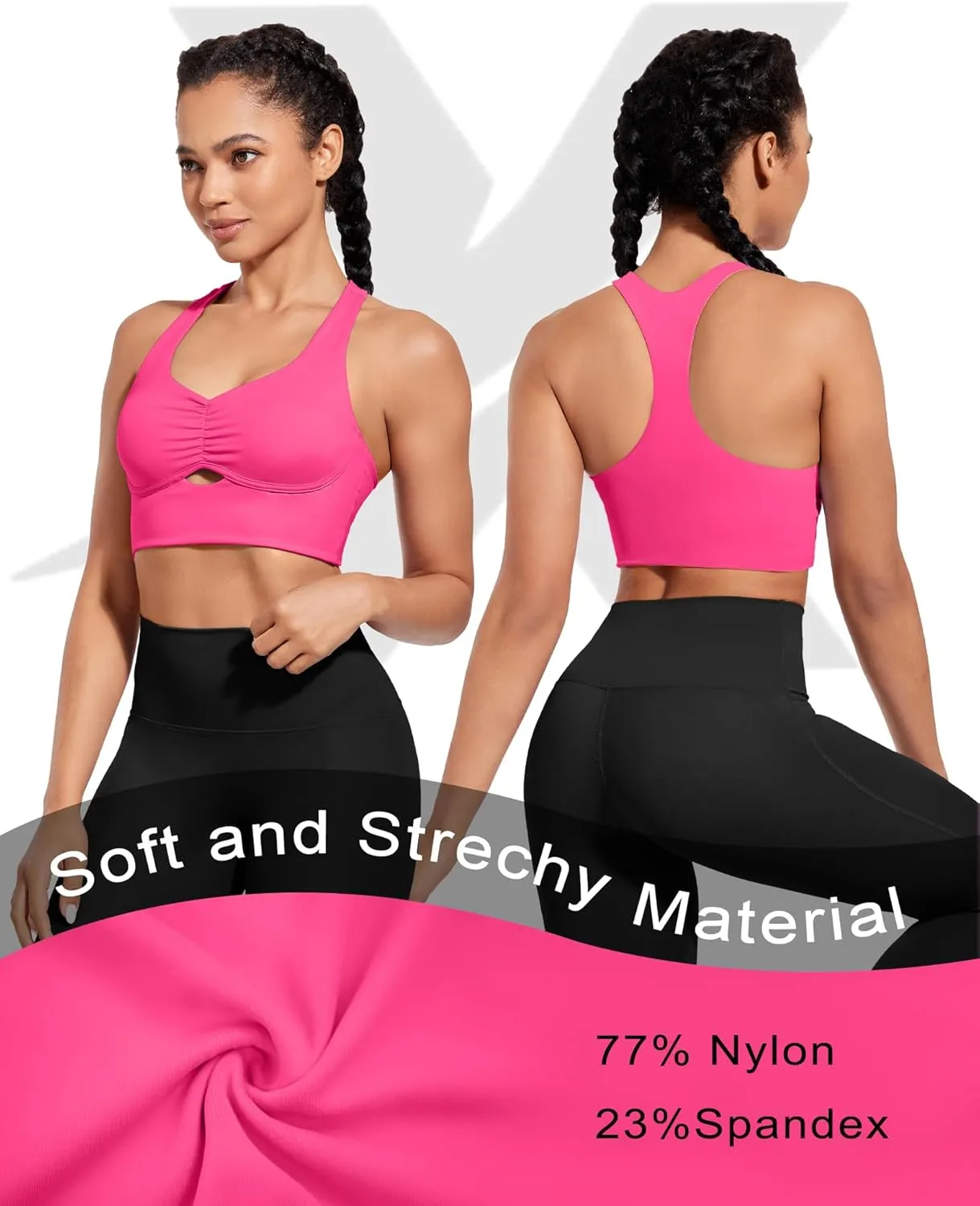XUNYU Padded Sports Bras for Women Racer Back Workout Tank Tops with Built in Bras Longline Yoga Crop top Supportive