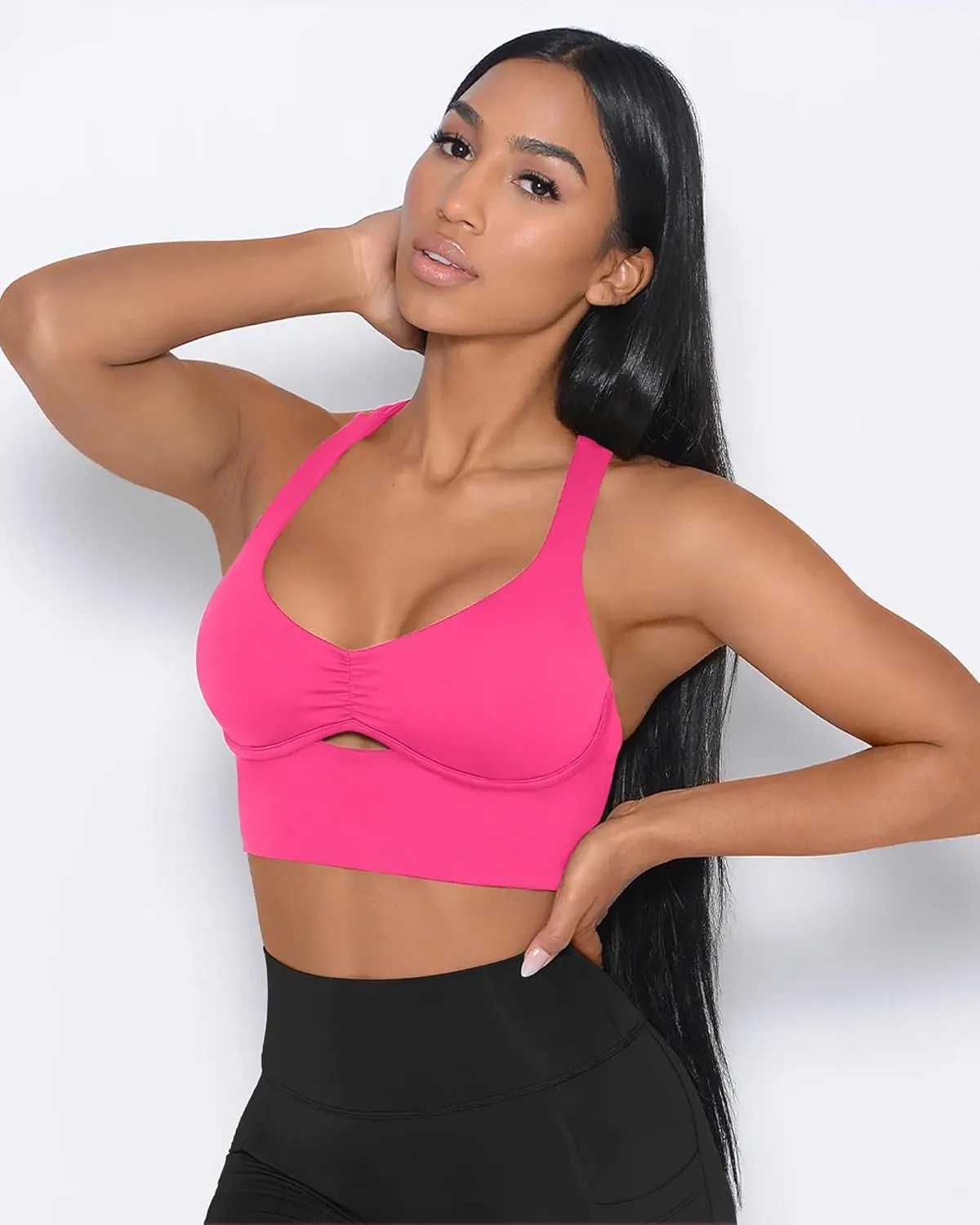 XUNYU Padded Sports Bras for Women Racer Back Workout Tank Tops with Built in Bras Longline Yoga Crop top Supportive