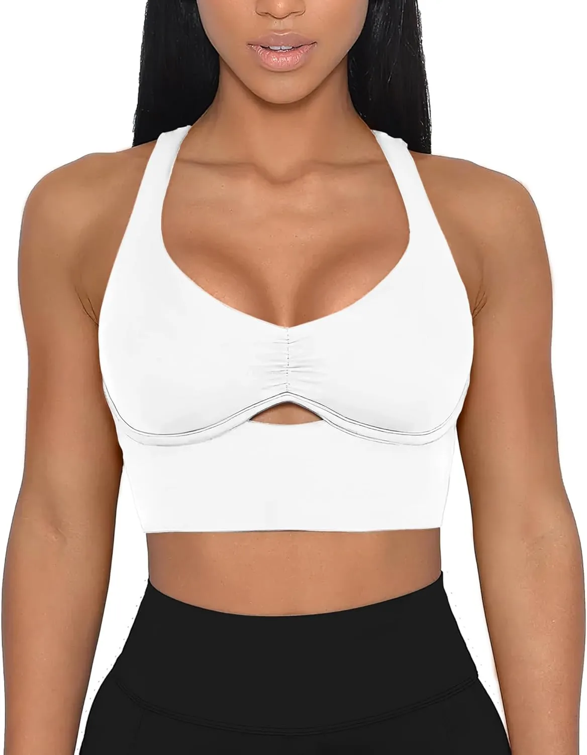 XUNYU Padded Sports Bras for Women Racer Back Workout Tank Tops with Built in Bras Longline Yoga Crop top Supportive