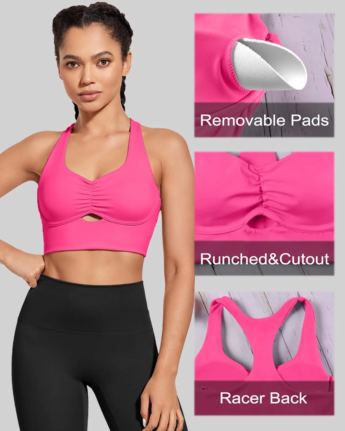 XUNYU Padded Sports Bras for Women Racer Back Workout Tank Tops with Built in Bras Longline Yoga Crop top Supportive