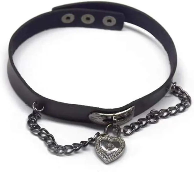 YERTTER PU Leather Choker Heart Gothic Jewelry Necklaces for Women Punk Rock Adjustable Black Collar Choker Necklaces for Cosplayer