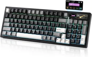 YUNZII IF99 Wireless Mechanical Gaming Keyboard with Smart LCD Display, QMK/VIA Programmable BT/2.4G/USB-C Gasket Mounted Hot Swap RGB 96% Layout for Mac/Win (Black, Cocoa Cream V2 Switch)