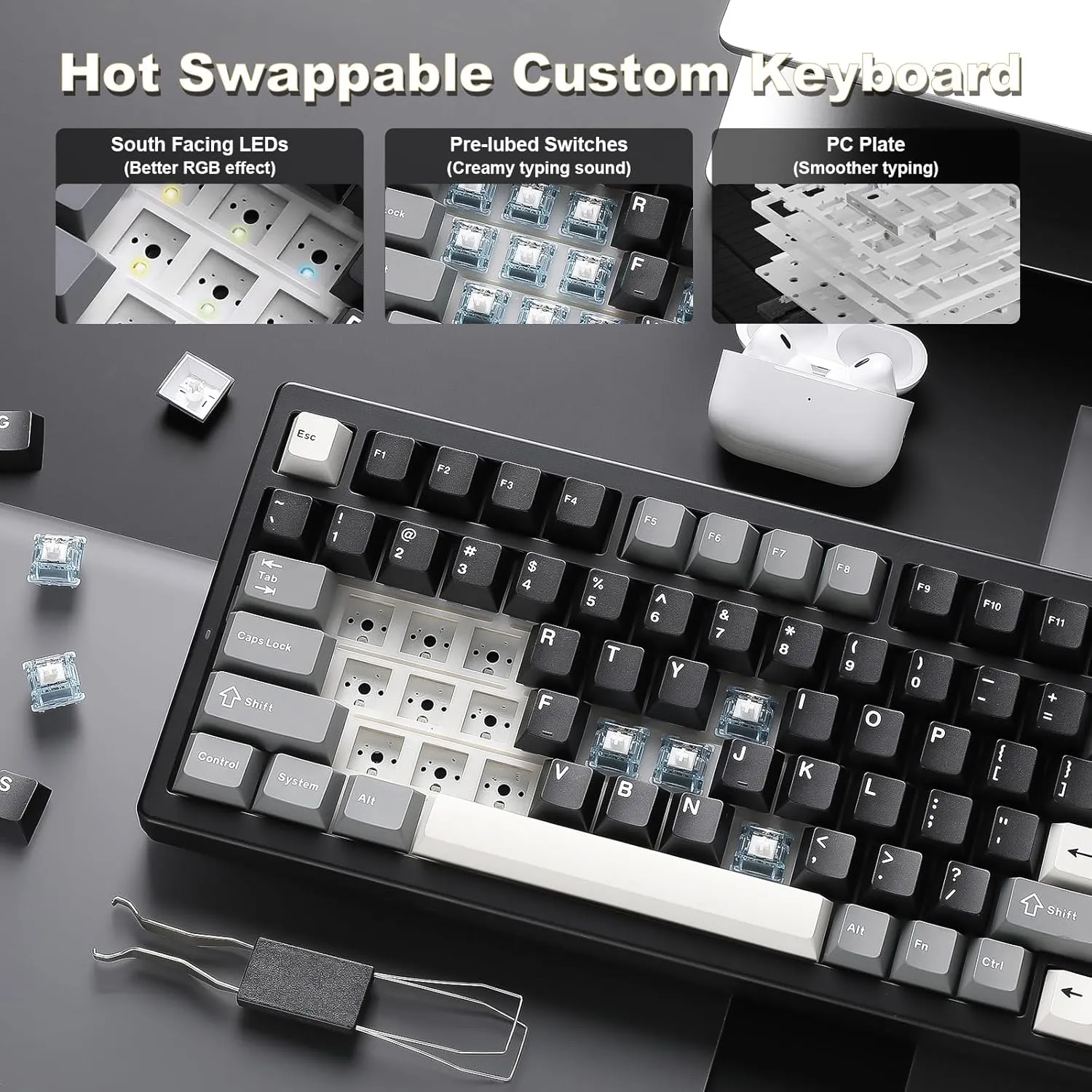 YUNZII IF99 Wireless Mechanical Gaming Keyboard with Smart LCD Display, QMK/VIA Programmable BT/2.4G/USB-C Gasket Mounted Hot Swap RGB 96% Layout for Mac/Win (Black, Gateron Zero Switch)