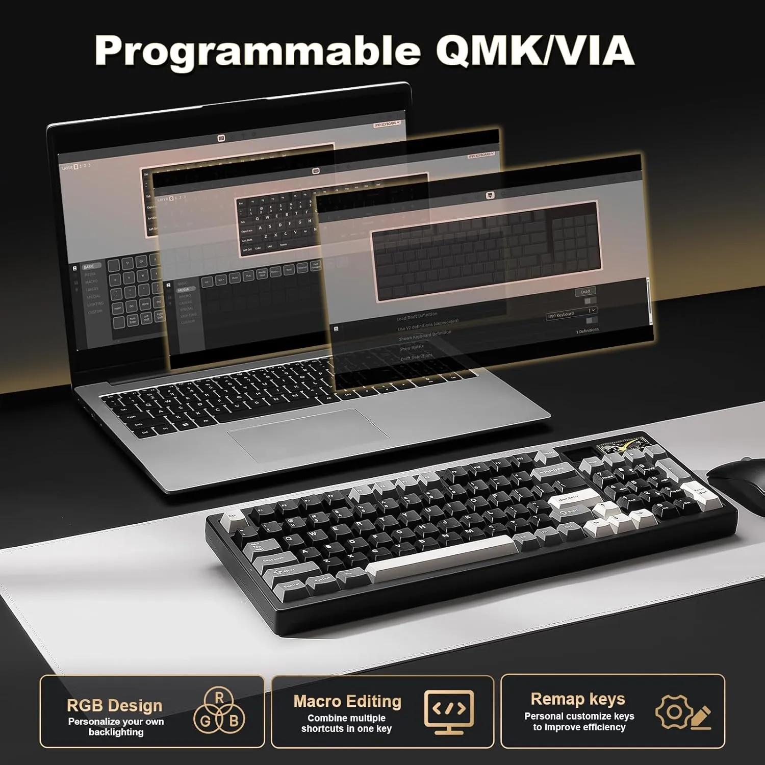 YUNZII IF99 Wireless Mechanical Gaming Keyboard with Smart LCD Display, QMK/VIA Programmable BT/2.4G/USB-C Gasket Mounted Hot Swap RGB 96% Layout for Mac/Win (Black, Gateron Zero Switch)