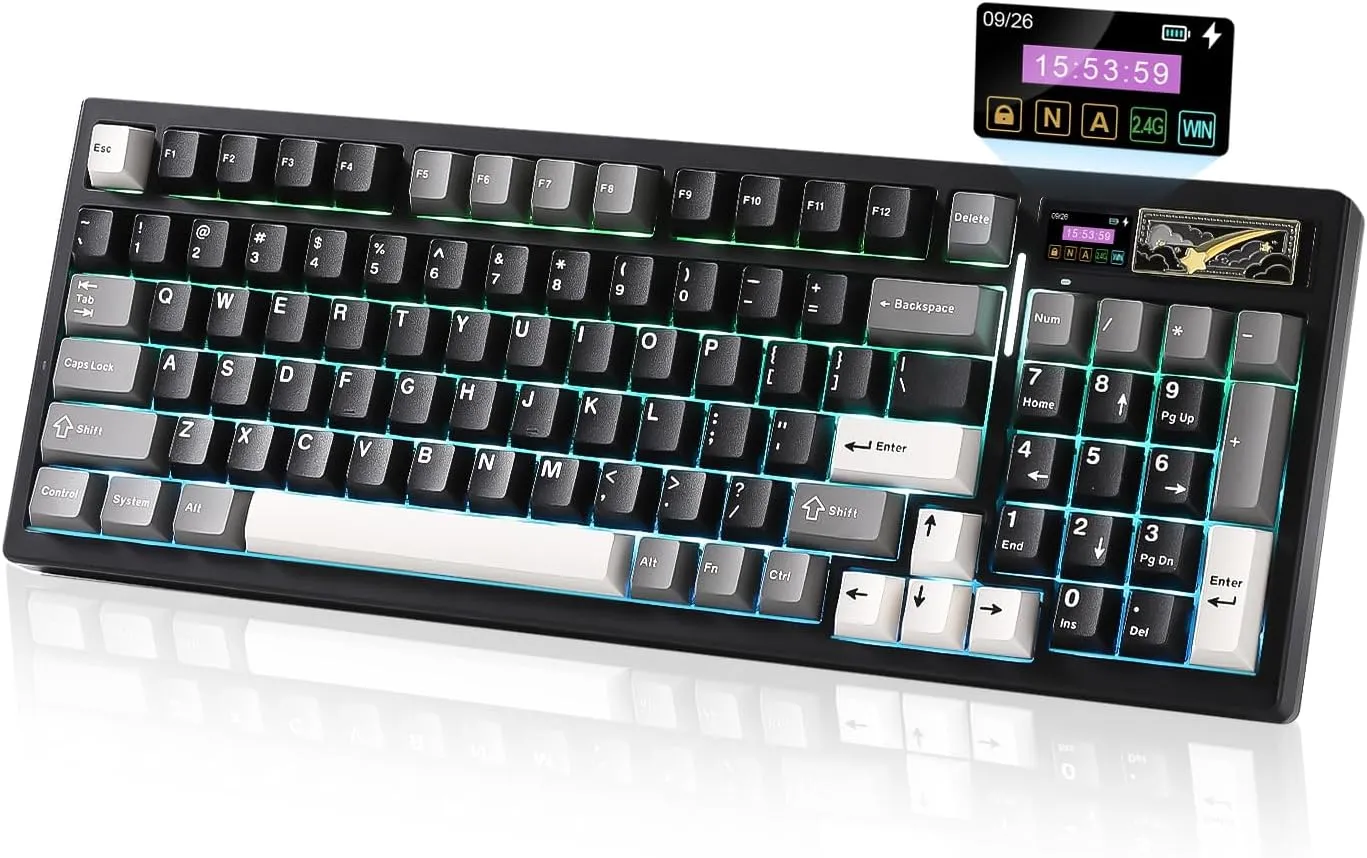 YUNZII IF99 Wireless Mechanical Gaming Keyboard with Smart LCD Display, QMK/VIA Programmable BT/2.4G/USB-C Gasket Mounted Hot Swap RGB 96% Layout for Mac/Win (Black, Gateron Zero Switch)