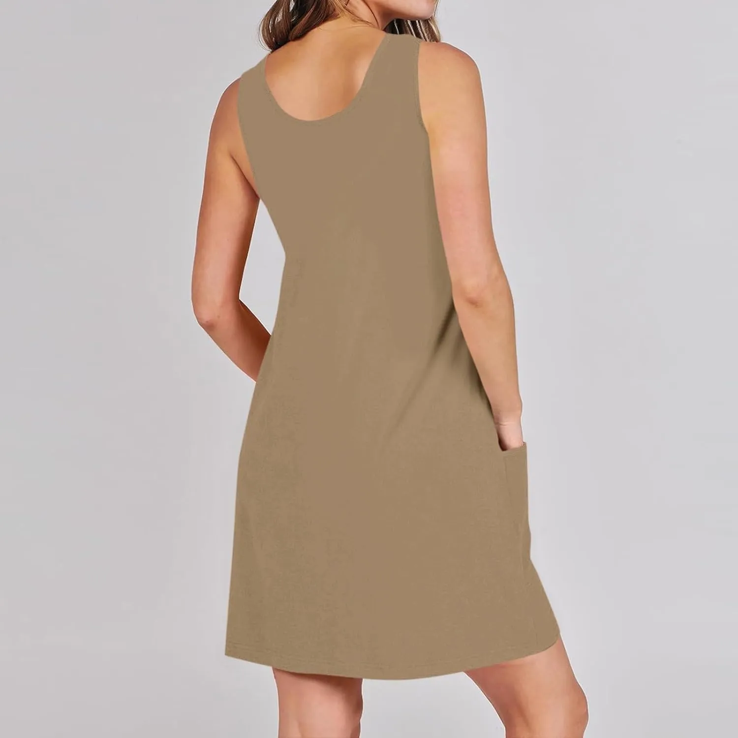 ZWRXW Sundresses for Women with Pockets Summer Dresses U Neck Sleeveless Tank Dress Short Mini Dresses Beach Swimsuit Coverup